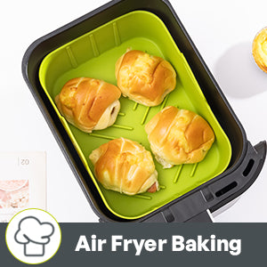 Air Fryer Silicone Liners 10QT for Ninja DZ201/DZ550/DZ401/SL401, 2 Pack - NEWITEE BPA Free Platinum Silicone Air Fryer, Rectangle Dual Ninja Air Fryer Liners Tray with Handle