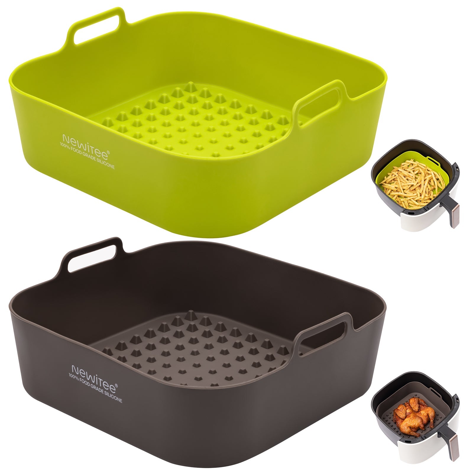 Air Fryer Silicone Liners 5 QT for Ninja* AF141/COSORI*, 2 Pack Square Silicone Air Fryer Basket BPA Free, Platinum Silicone Air Fryer Baking Tray, 7.8 Inch Reusable Large Air Fryer Liners