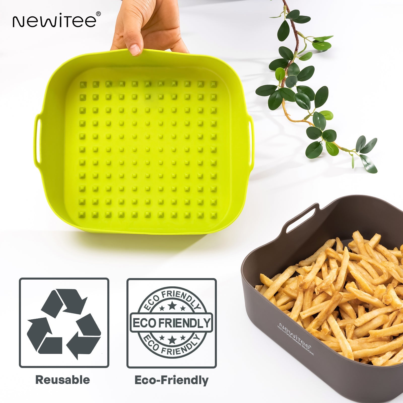 Air Fryer Silicone Liners 5 QT for Ninja* AF141/COSORI*, 2 Pack Square Silicone Air Fryer Basket BPA Free, Platinum Silicone Air Fryer Baking Tray, 7.8 Inch Reusable Large Air Fryer Liners